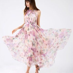 Sunflower Blossom Watercolor Maxi Slip Dress